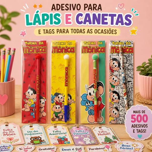 Coleção de adesivos para lápis e canetas